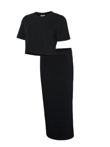 MAMALICIOUS,Baumwolle-Jersey Set aus schmalem Rock mit cropped T-Shirt, schwarz,€ 37,95